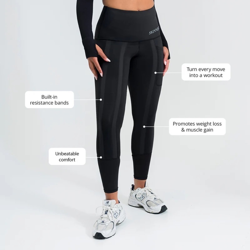 SKINNIFY 2x Resistance Band  Compression Leggings Black Activewear Workout Gym